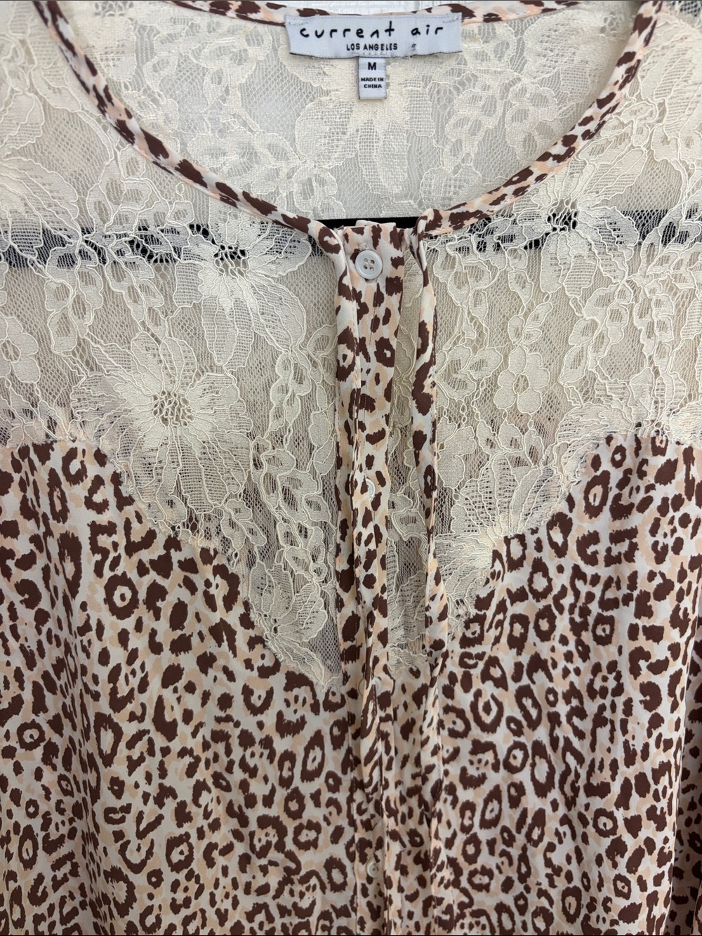 Anthropologie Current Air Leopard Blouse with Lace Yoke